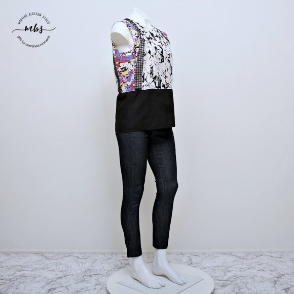 Elizabeth and James Silk Abstract Printed Sheer Side Round Neck Sleeveless Top - Picture 7 of 14